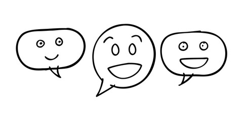 Hand drawn emoticons with speech bubbles on white background
