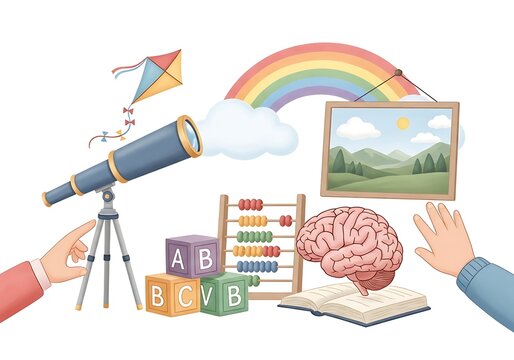 Educational illustration with learning elements