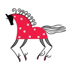 Red horse on a transparent background. Cute illustration. Symbol of the year.