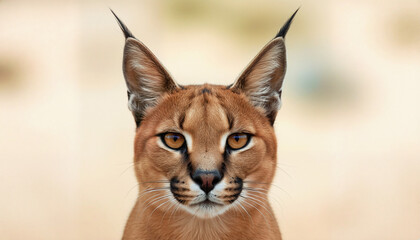 Obraz premium Detailed Caracal Portrait with Soft Bokeh and Natural Lighting Emphasizing Feline Beauty