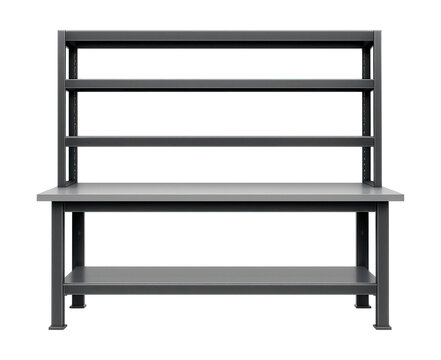 Modular shelving workbench with a sturdy steel frame, ideal for maintenance facilities.