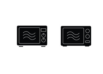 A versatile set of modern minimalist black and white kitchen microwave oven icons, essential for kitchen appliance graphics, food preparation 