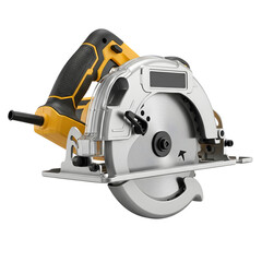 Yellow and black circular saw tool isolated on transparent background