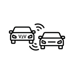Smart car v2v technology line icon isolated on