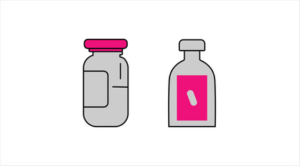 Simple line icon of a medicine bottle and pill