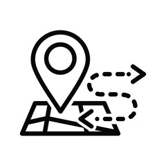 Map with location pin and dashed route arrow icon