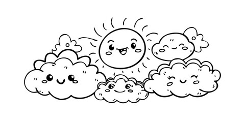 Kawaii smiling suns and moons with stars cute 1