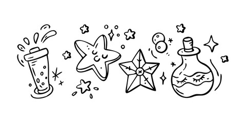 Magical Doodle Elements Stars Potions Sparkles vector