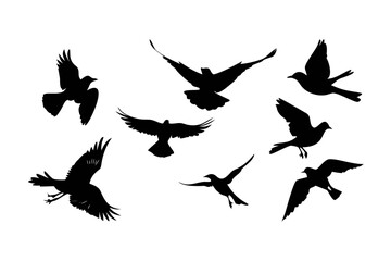 Minimalist black silhouette vector of birds in flight 1
