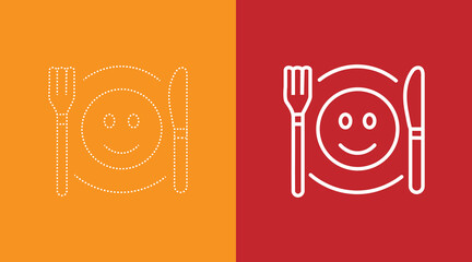 Delicious food logo icon with yummy face and smile vector element design for catering, restaurant, kitchen food logo template