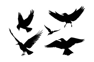 Obraz premium Minimalist black silhouette vector of birds in flight