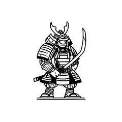Black and white drawing of a samurai warrior holding a katana sword