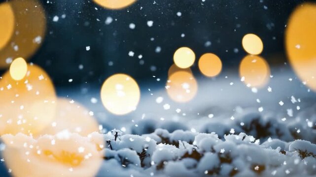 Snowy landscape with various plant species buried under a thick layer of snow