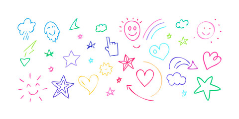 Neon hand drawn doodle icons with transparent background