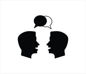 Two people talking silhouette with speech bubbles on white background 