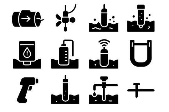 Monitoring analyzer icon nozzle logger meter module frame waterproof vector river stability