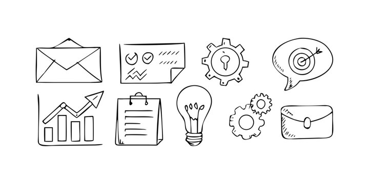 Office doodle vector set with transparent background