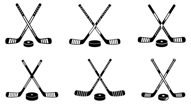 Crossed hockey stick silhouettes arranged in a clean minimalist layout, ideal for sports graphics, athlete themes, winter game illustrations, equipment designs, and modern vector elements for active