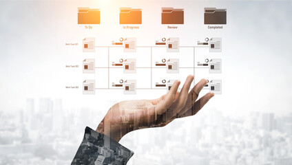 Task workflow system showing document progress through stages. Task tracking improves productivity,...