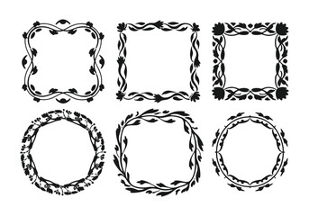 Elegant botanical frames set: decorative borders with leaves.