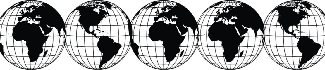 Set of Rotating Earth Globes Vector Illustration - World Map and Global Connectivity Graphic