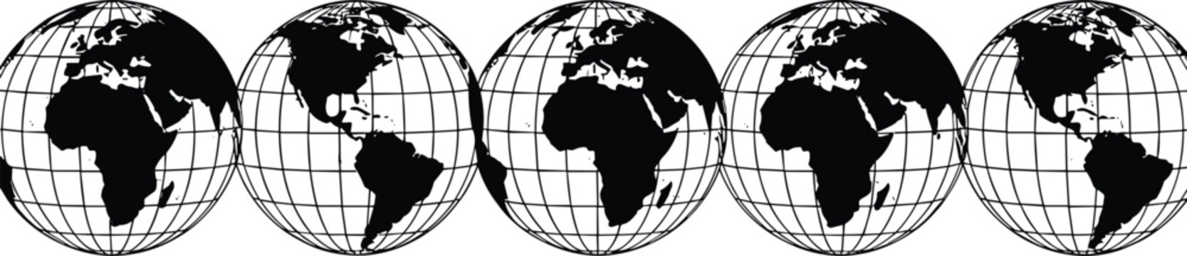 Set of Rotating Earth Globes Vector Illustration - World Map and Global Connectivity Graphic