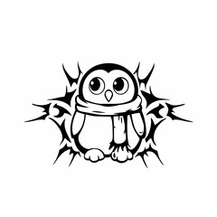 Cute cartoon penguin wearing a scarf with tribal design, white