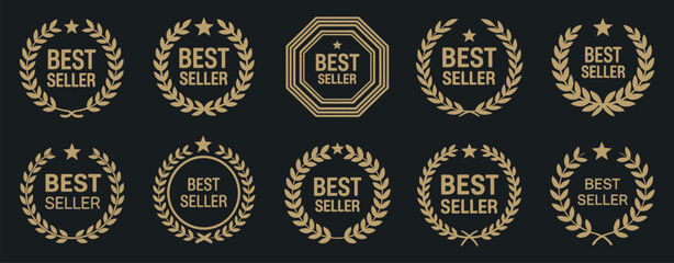 best seller emblem with laurel wreath, featuring award badges, premium labels, and recognition symbols, ideal for product promotion, brand highlights, marketing materials, and high-quality 