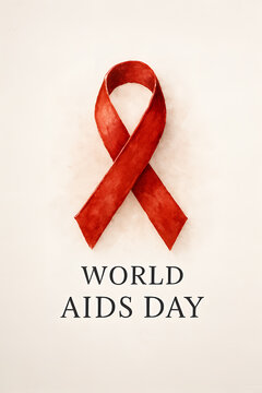 Elegant Red Ribbon Watercolor &ndash; World AIDS Day Illustration
