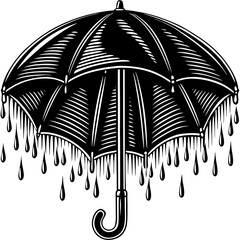 Vintage style black umbrella with raindrops