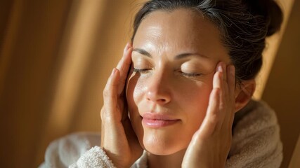 Woman enjoying facial massage while relaxing at a spa, embracing tranquility and self-care in a soothing environment