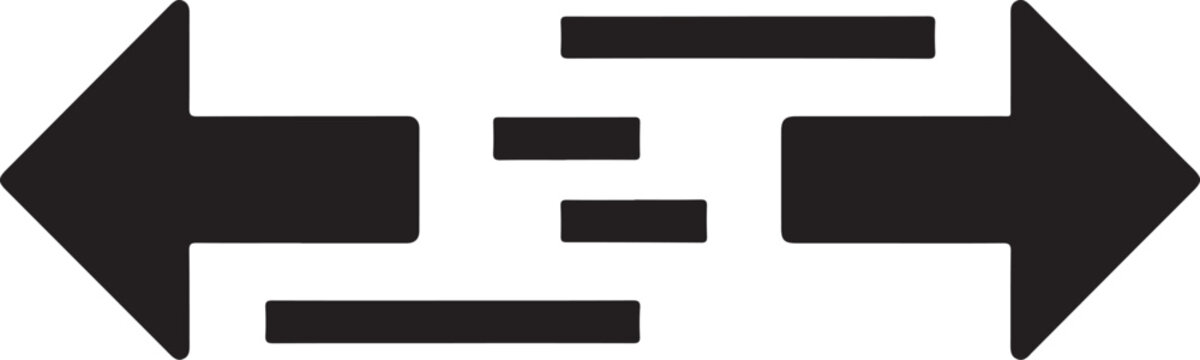 Two Black Arrows Pointing Towards Each Other With Rectangular Shapes In Between direction