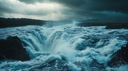 Obraz premium Experience the awesome power of nature's cascade with this stunning waterfall scene perfect for travel and adventure blogs