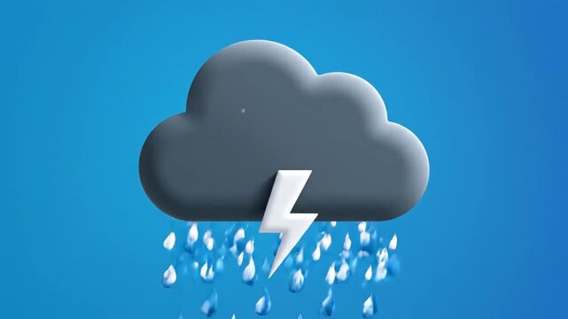 3D-rendered illustration of a gray cloud with rain drops against a gradient, blue and yellow background