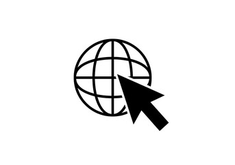 Cursor clicking on globe isolated on transparent background
