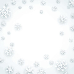 Elegant white background with delicate snowflakes creating a festive winter border for seasonal designs.