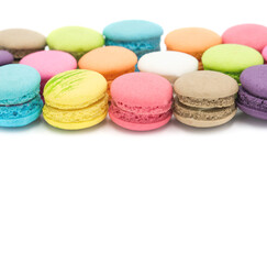 Colorful mini macaroons isolated on white background