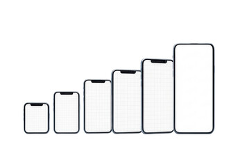 Smartphone size comparison isolated on transparent background