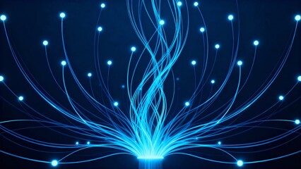 Abstract technology background with glowing fiber optic data lines and network