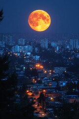 Fototapeta premium Full Moon And Misty Cityscape