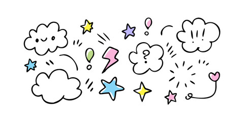 Pastel stars and shapes on a white background light blue