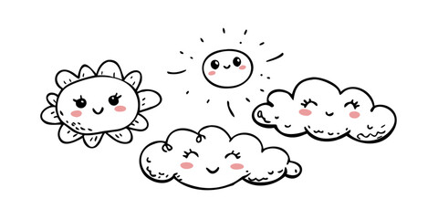 Pink Kawaii Sun and Moon Shapes doodles