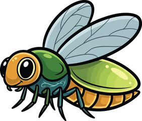 Cute cartoon fly insect vector illustration kawaii bug character flying insect art happy bee dragonfly ladybug mosquito fly graphic