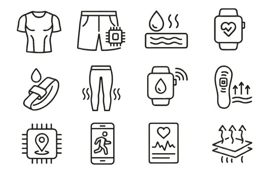 Sports performance breathable textile compression thermal shorts shoe shirt icons icon sensor