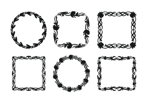 Elegant black floral frames and decorative borders collection