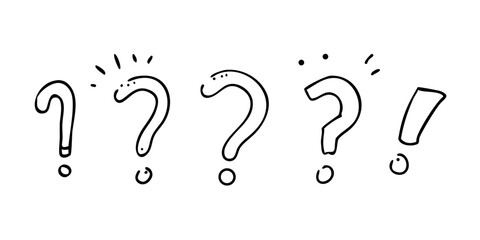 Question Marks and Exclamation Mark Doodle Line Art