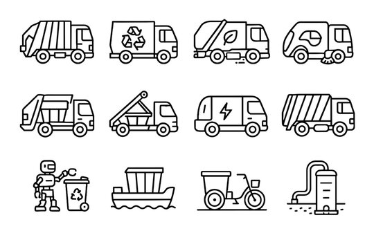 Vehicles loader icon barge waste tricycle recycling electric collection vector sweeper truck