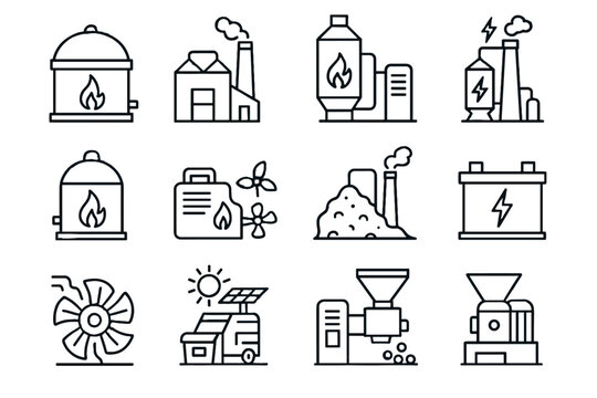 Power to system waste vector icon digester energy landfill pyrolysis capture battery