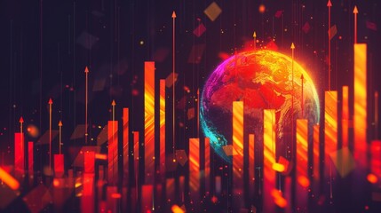 Visualizing global economic growth  upward arrows and glowing earth for 2026 chinese new year fairs