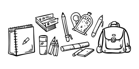 School Supplies Backpack and Notebook Doodle pencil